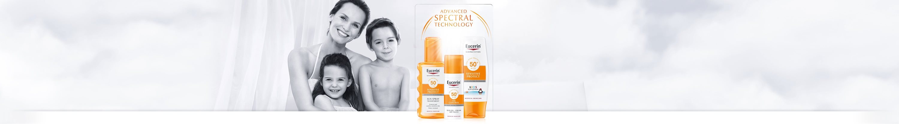 امراة مع رمز مجموعة Eucerin sun protection على كتفها