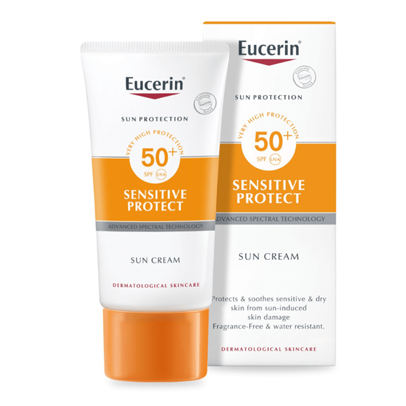 كريم الحماية من الشمس للبشرة الحساسة Sun Creme Sensitive Protect Spf 50 واقي شمسي للبشرة الجافة والحساسة Eucerin